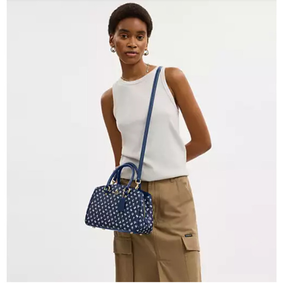 Coach Savannah Small Carryall Bag With Floral Print CBI55 Gold/Deep Blue NWT - Picture 5 of 10